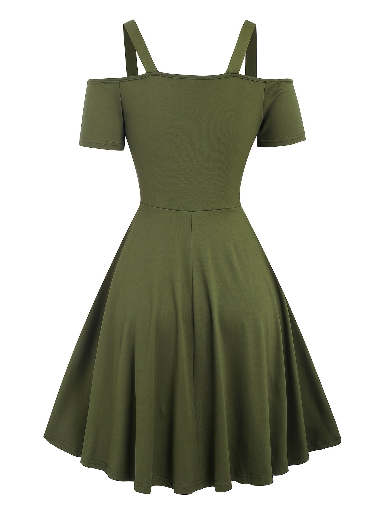 Women's Cold Shoulder Chain Linked Lace Up Dress - Elegant Short Sleeve Swing Dress - For Spring & Summer - Perfect for Casual & Party Occasions - Gift for Women
